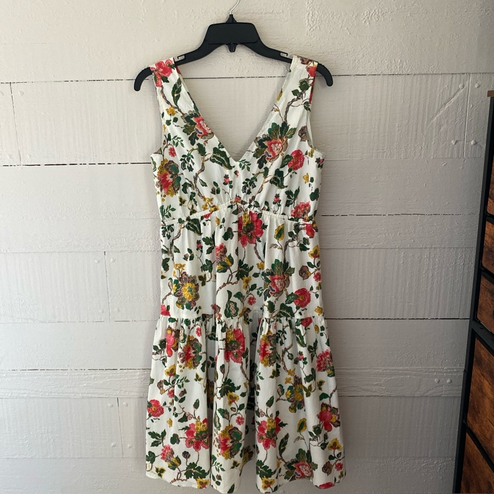 Melonie T Floral Sundress V-neck Tiered Fit & Flare Cottagecore Tie Back Size 10